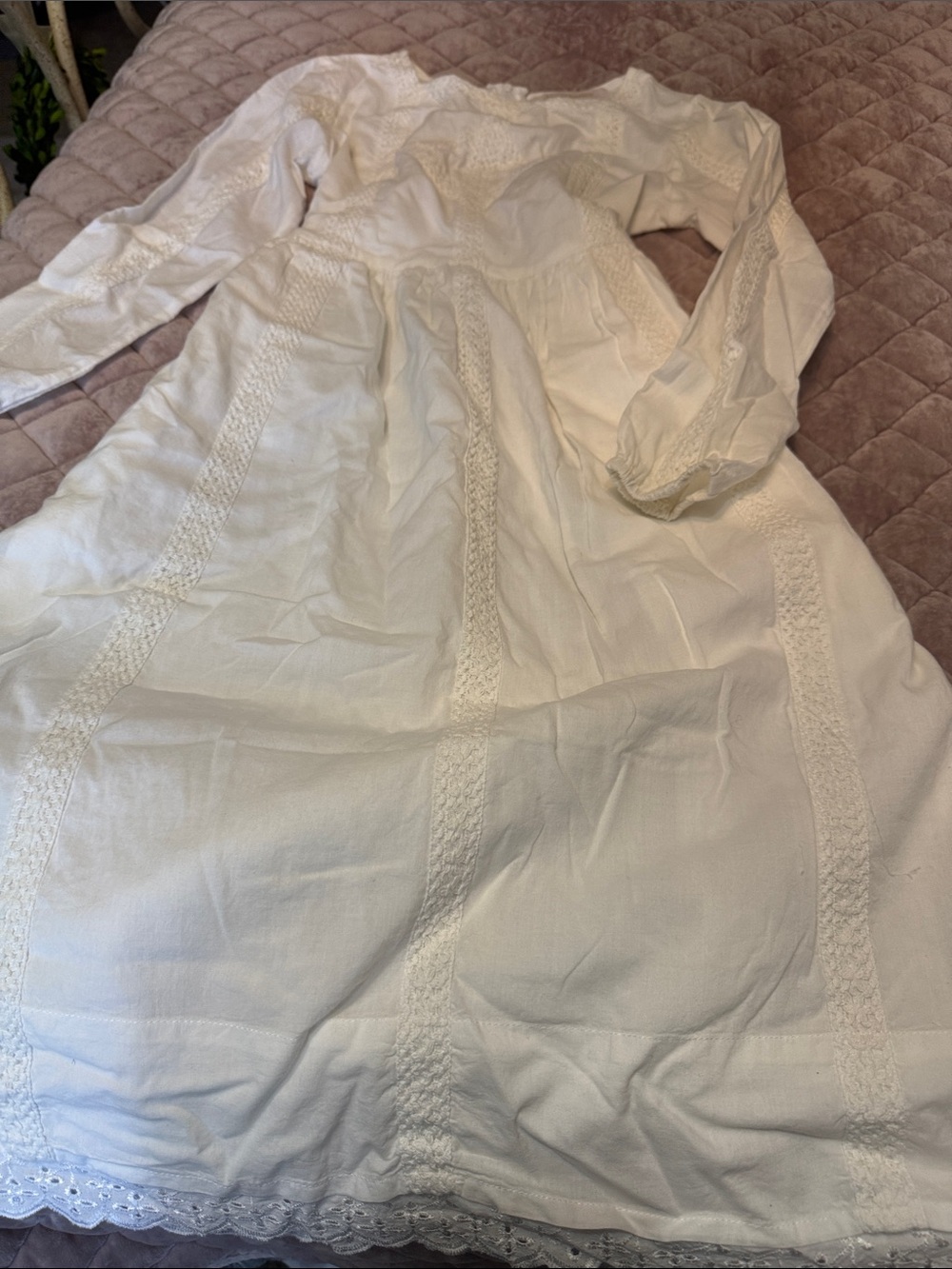 Girls White Lace Panel Midi Dress zipper back and tie